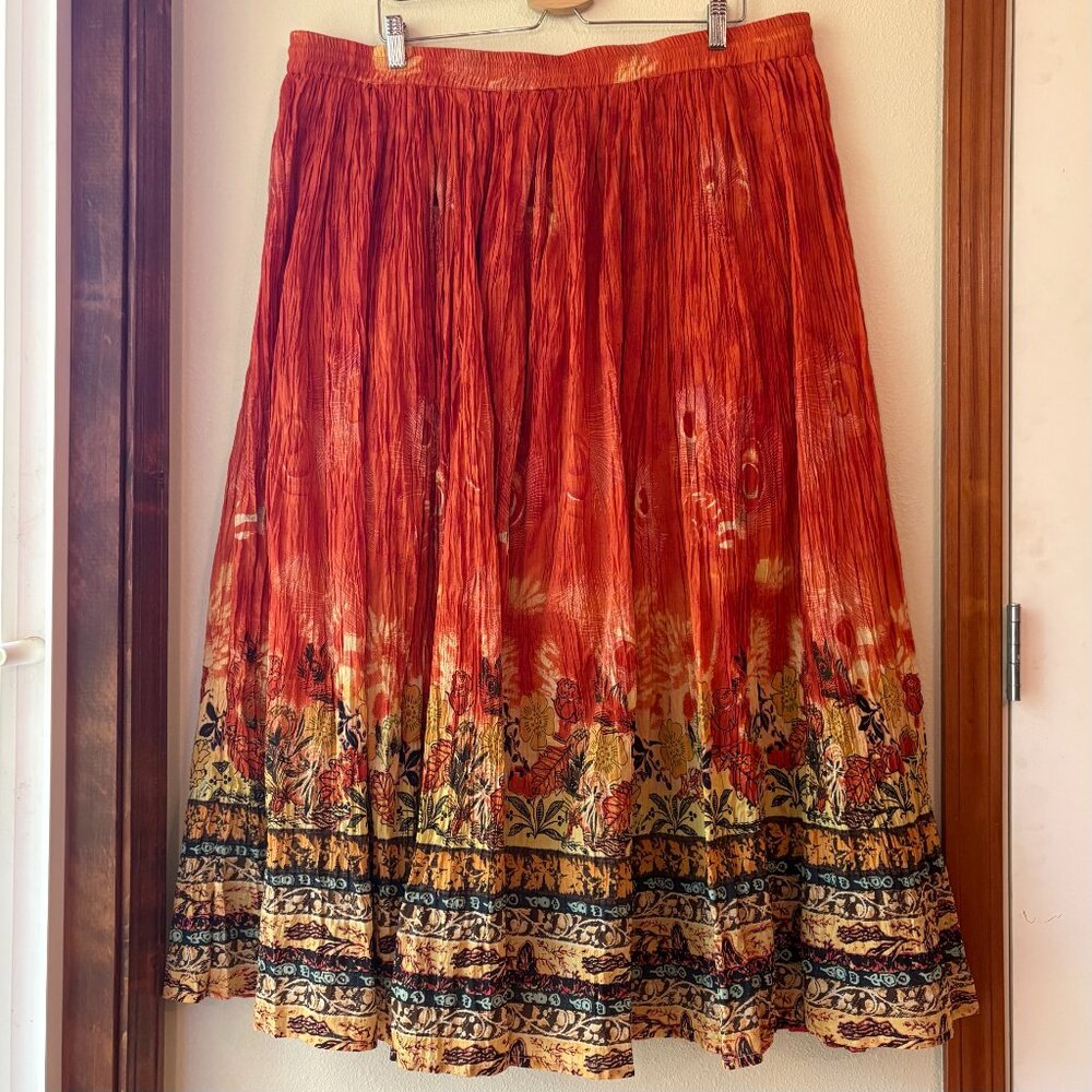 EUC Take Two Bohemian Maxi Skirt Orange Floral 100% Cotton Crinkle Size 2 Flowy - Picture 5 of 8